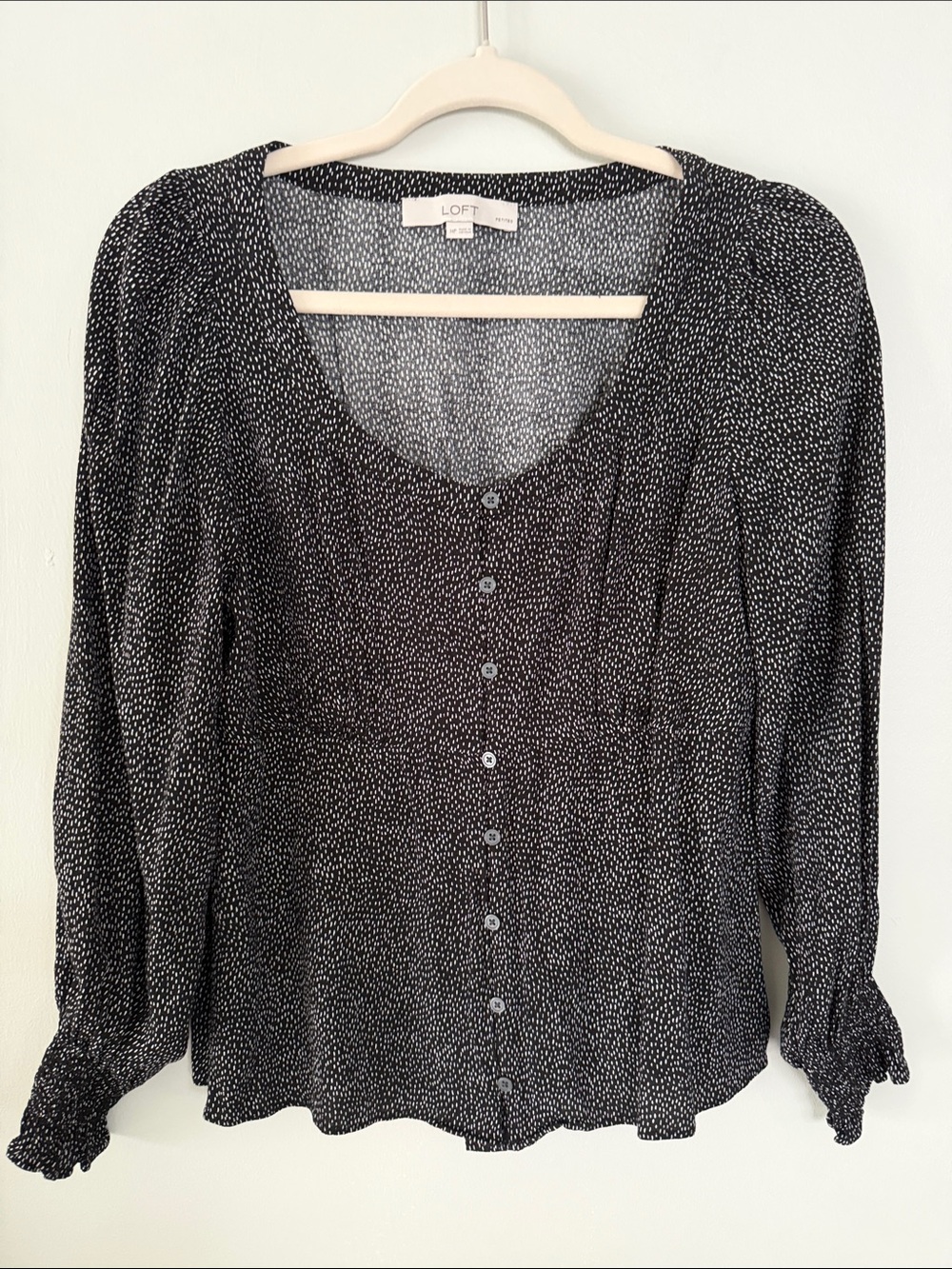 LOFT Black & White Dot Scoop-Neck Button Front Blouse